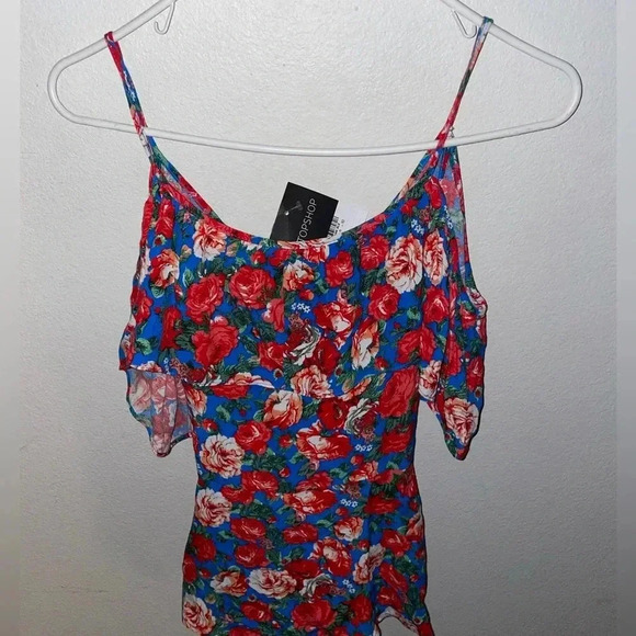 Topshop Cold Flower Shoulder Wrap Top size 6 - Picture 3 of 6